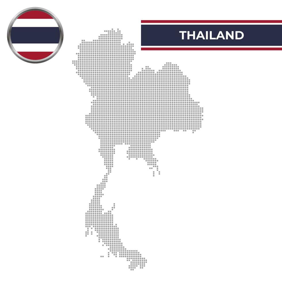 stippel kaart van Thailand met circulaire vlag vector