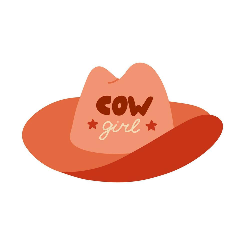 schattig hand- getrokken veedrijfster hoed. sheriff hoed met belettering in veedrijfster en cowboy western thema. gemakkelijk kleurrijk tekening met afdrukken voor paard boerderij, wild west stijl. vector clip art geïsoleerd Aan achtergrond.