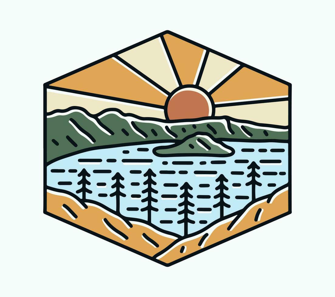 krater meer nationaal park Oregon in mono lijn ontwerp voor insigne t overhemd sticker illustratie vector