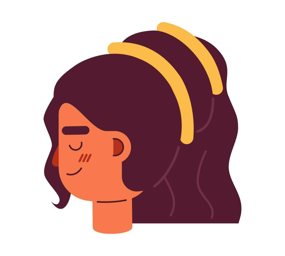 mooi vrouw kant visie semi vlak vector karakter hoofd. Arabisch brunette vrouw. bewerkbare tekenfilm avatar icoon. gezicht emotie. kleurrijk plek illustratie voor web grafisch ontwerp, animatie