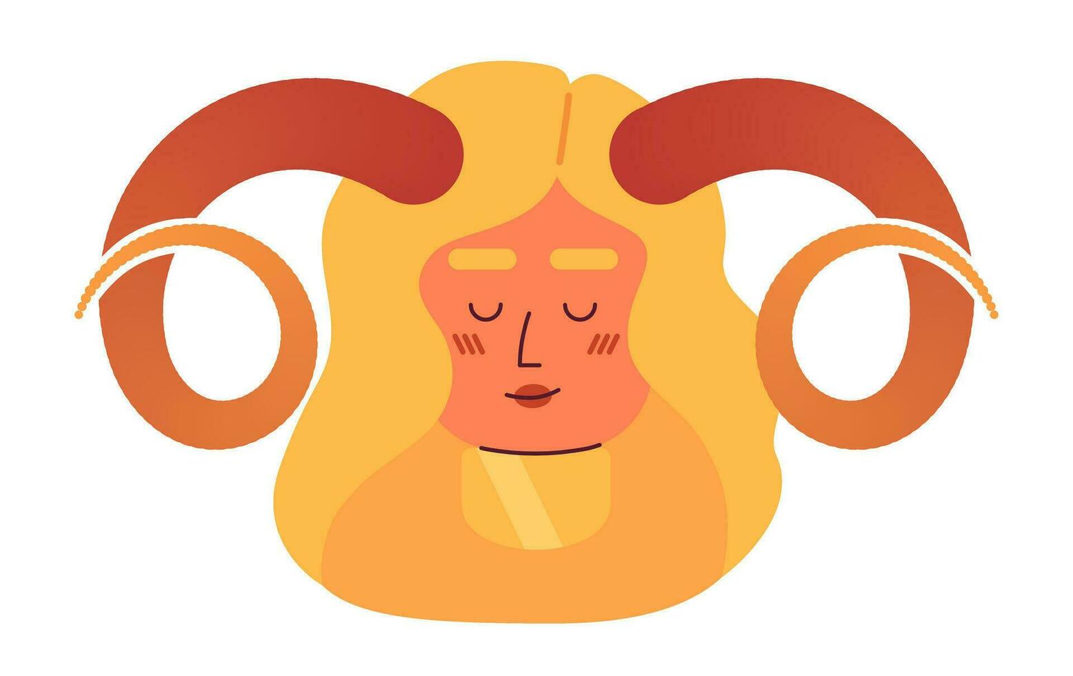 blond vrouw met gedraaid hoorns semi vlak vector karakter hoofd. Ram dierenriem meisje. bewerkbare tekenfilm avatar icoon. gezicht emotie. kleurrijk plek illustratie voor web grafisch ontwerp, animatie