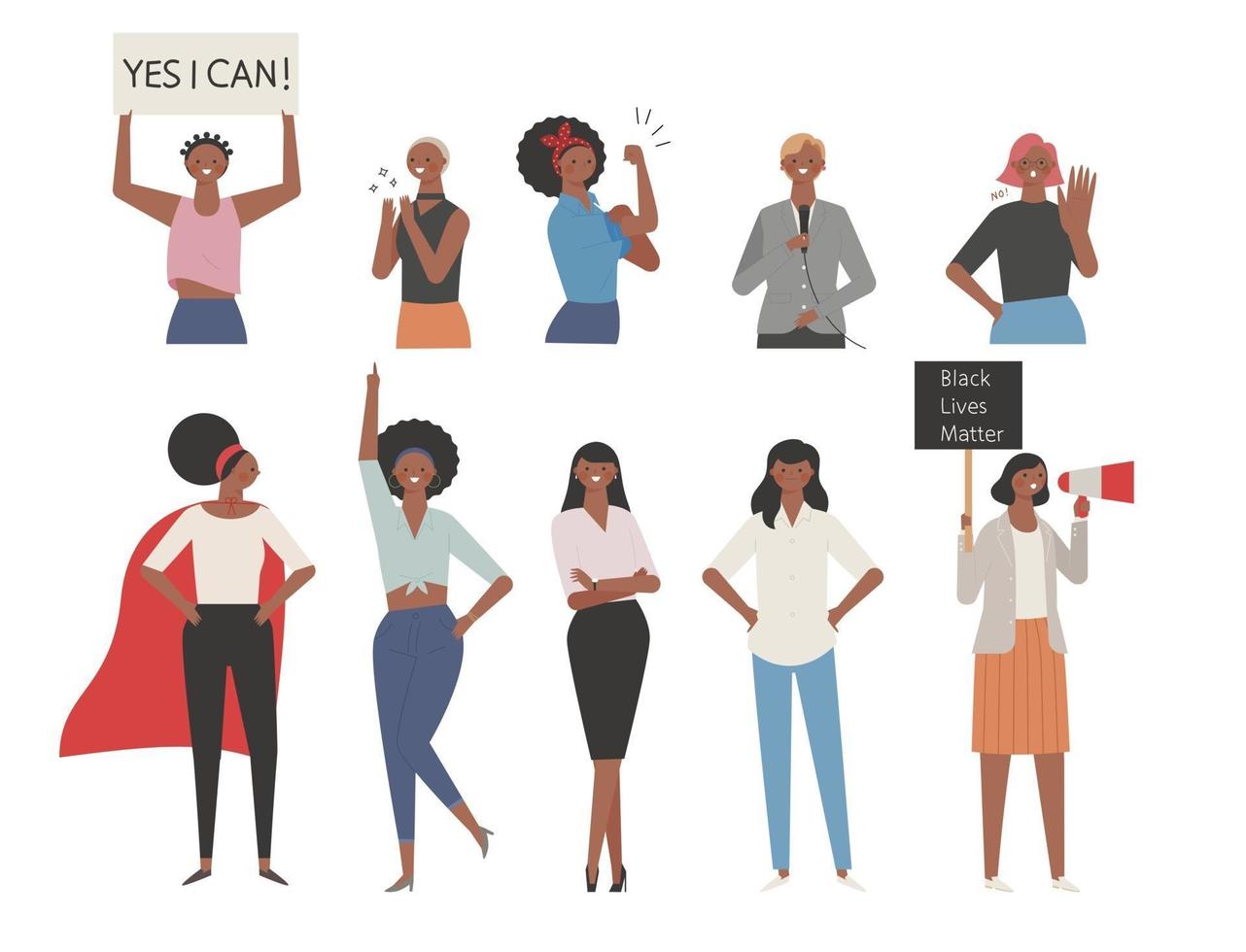 een verzameling personages die de kracht van zwarte vrouwen demonstreren. vector