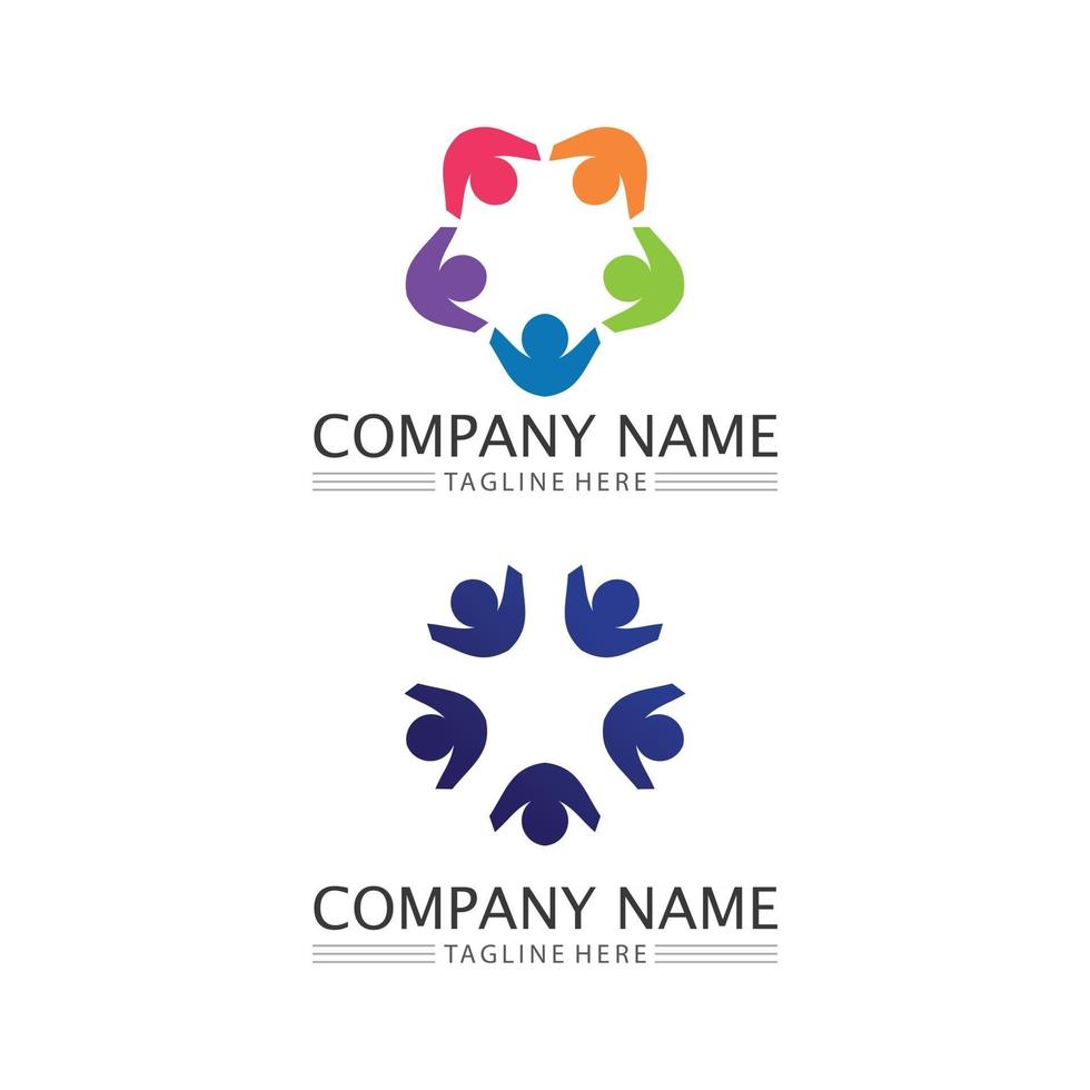 mensen logo, team, succes mensen werken, groep en gemeenschap, groepsbedrijf en bedrijfslogo vector en ontwerp zorg, familie icoon succes logo