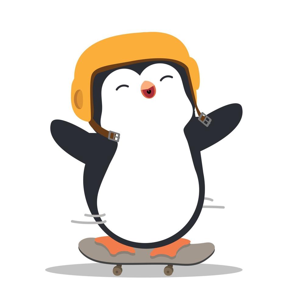 schattige pinguïncartoon met skateboard vector