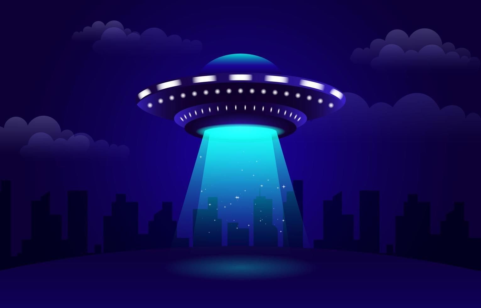 ufo die een veldachtergrond verlicht vector