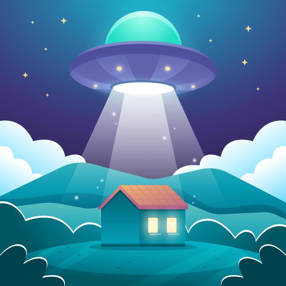 ufo vliegt over het huis vector