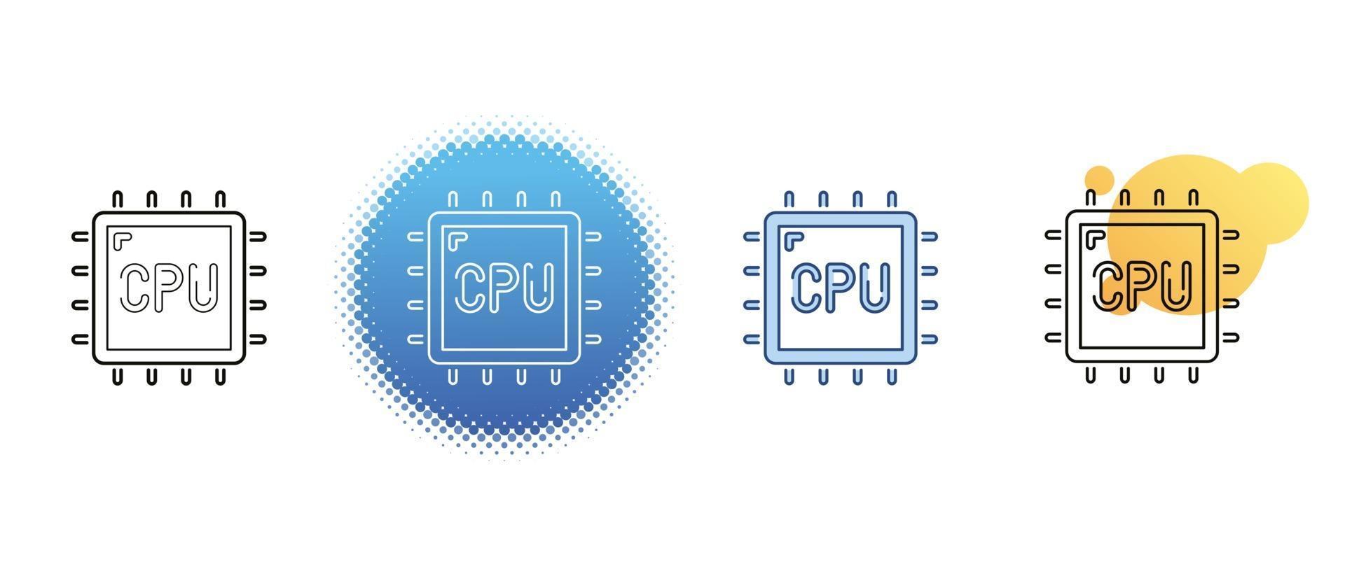 dit is een set contour- en kleurpictogrammen van een computerprocessor vector