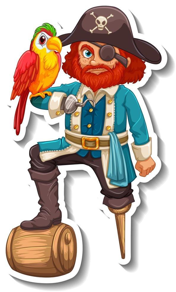 stickersjabloon met een stripfiguur van een piratenman geïsoleerd vector