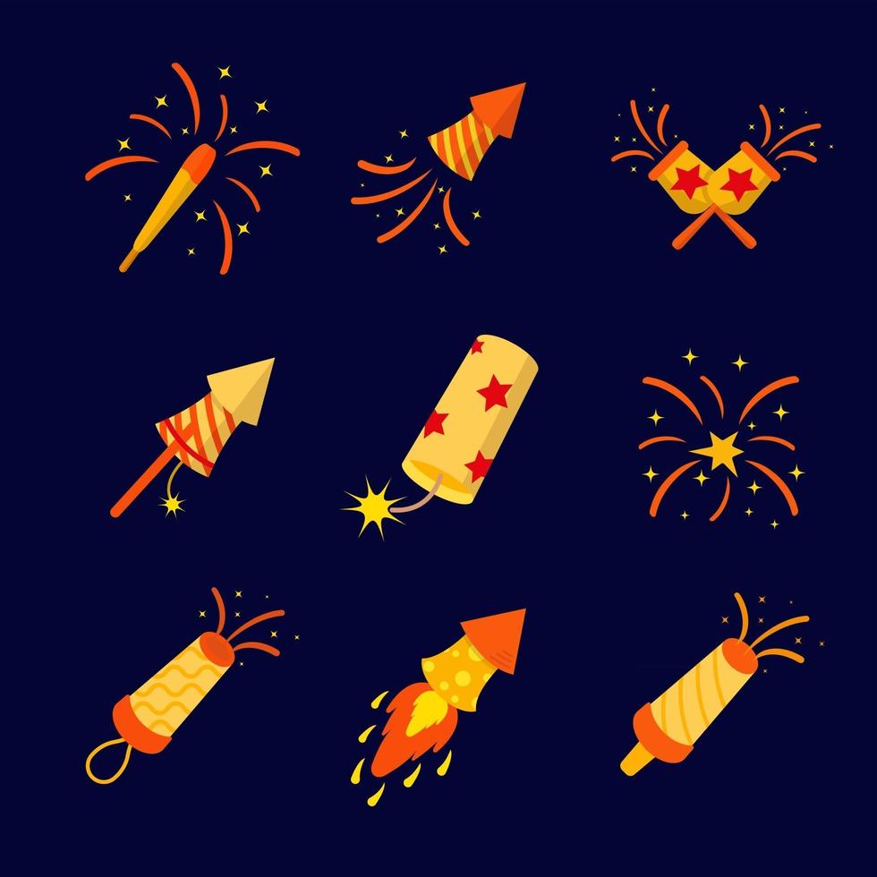 vuurwerk voor festival icon set vector
