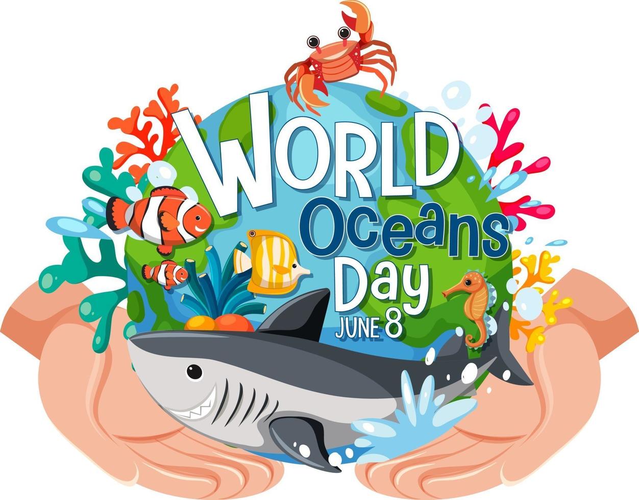 wereld oceaan dag banner met zeedieren stripfiguur vector