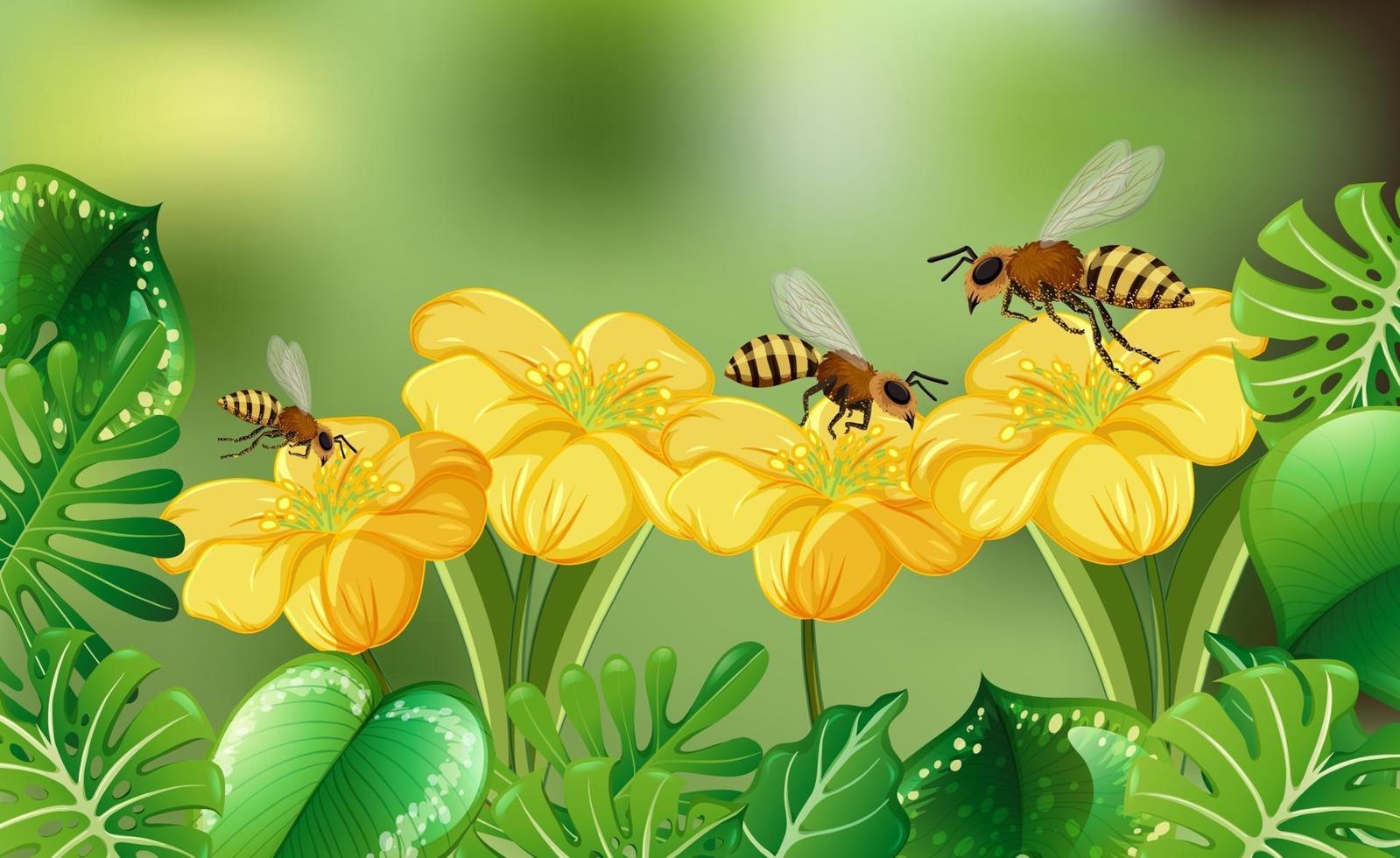 wazige natuurachtergrond met veel bijen vector