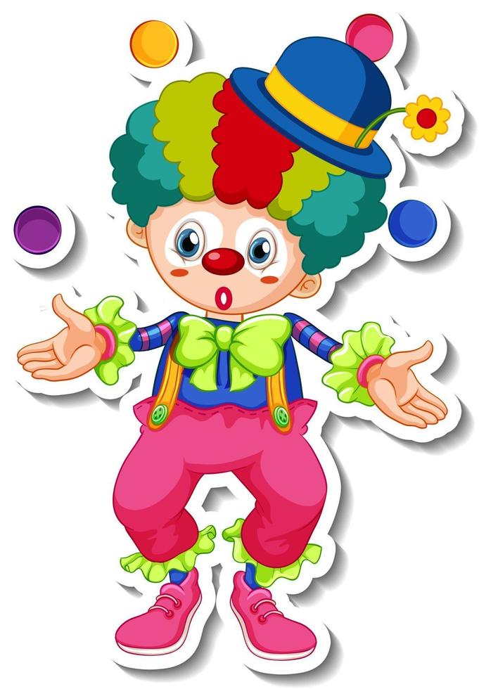 stickersjabloon met happy clown stripfiguur vector