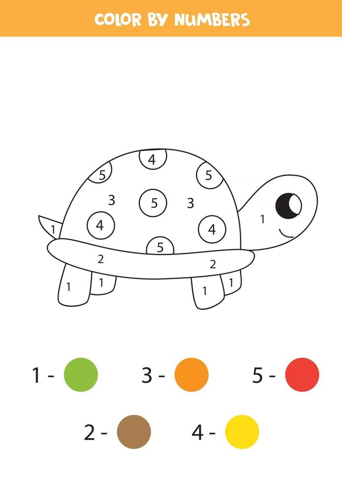 kleur schattige cartoonschildpad op nummer. kleurplaat voor kinderen. vector