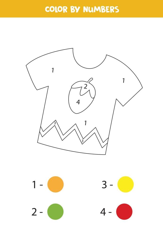 kleur schattige cartoon t-shirt op nummer. kleurplaat voor kinderen. vector