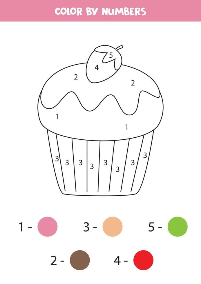 kleur schattige cupcake op nummer. vector