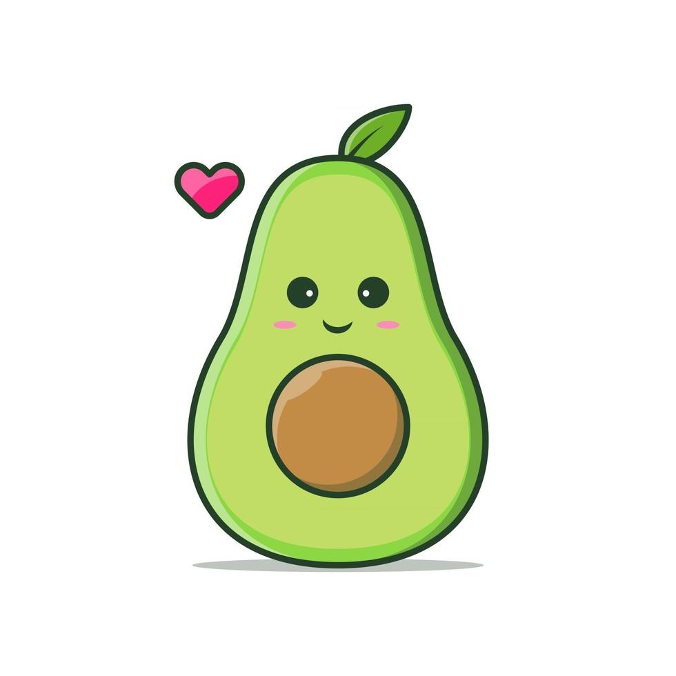 schattige kawaii avocado met glimlach expressie vector