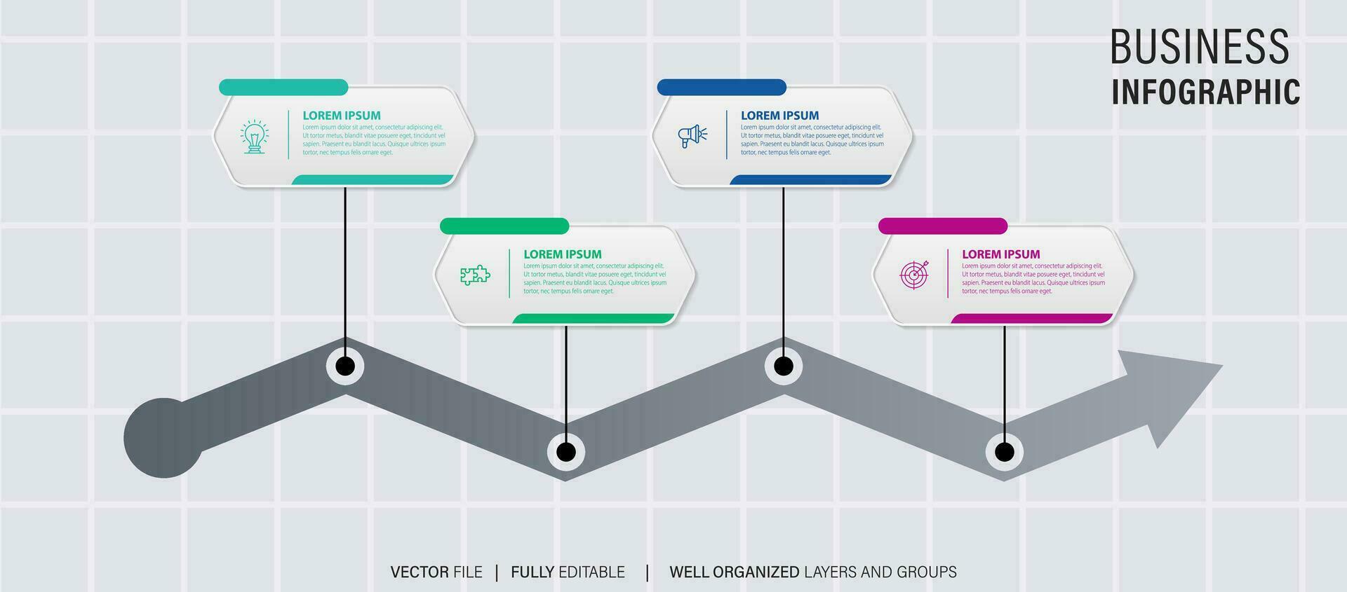 tijdlijn infographic met infokaart. modern presentatie sjabloon met 4 speten voor bedrijf werkwijze. website sjabloon Aan wit achtergrond voor concept modern ontwerp. horizontaal indeling. vector