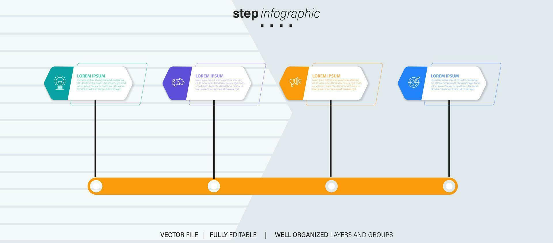 tijdlijn infographic met infokaart. modern presentatie sjabloon met 4 speten voor bedrijf werkwijze. website sjabloon Aan wit achtergrond voor concept modern ontwerp. horizontaal indeling. vector