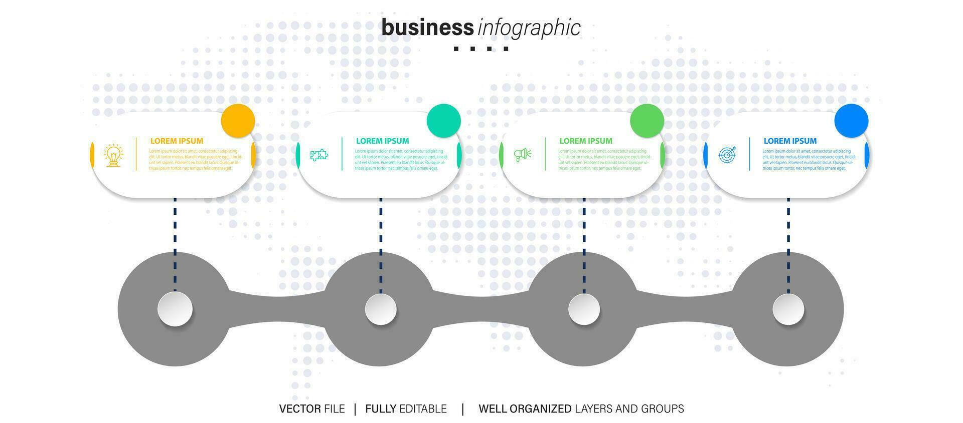 tijdlijn infographic dun lijn ontwerp met pictogrammen. sjabloon voor grafiek, diagram, presentaties. bedrijf concept met 4 opties. vector illustratie.