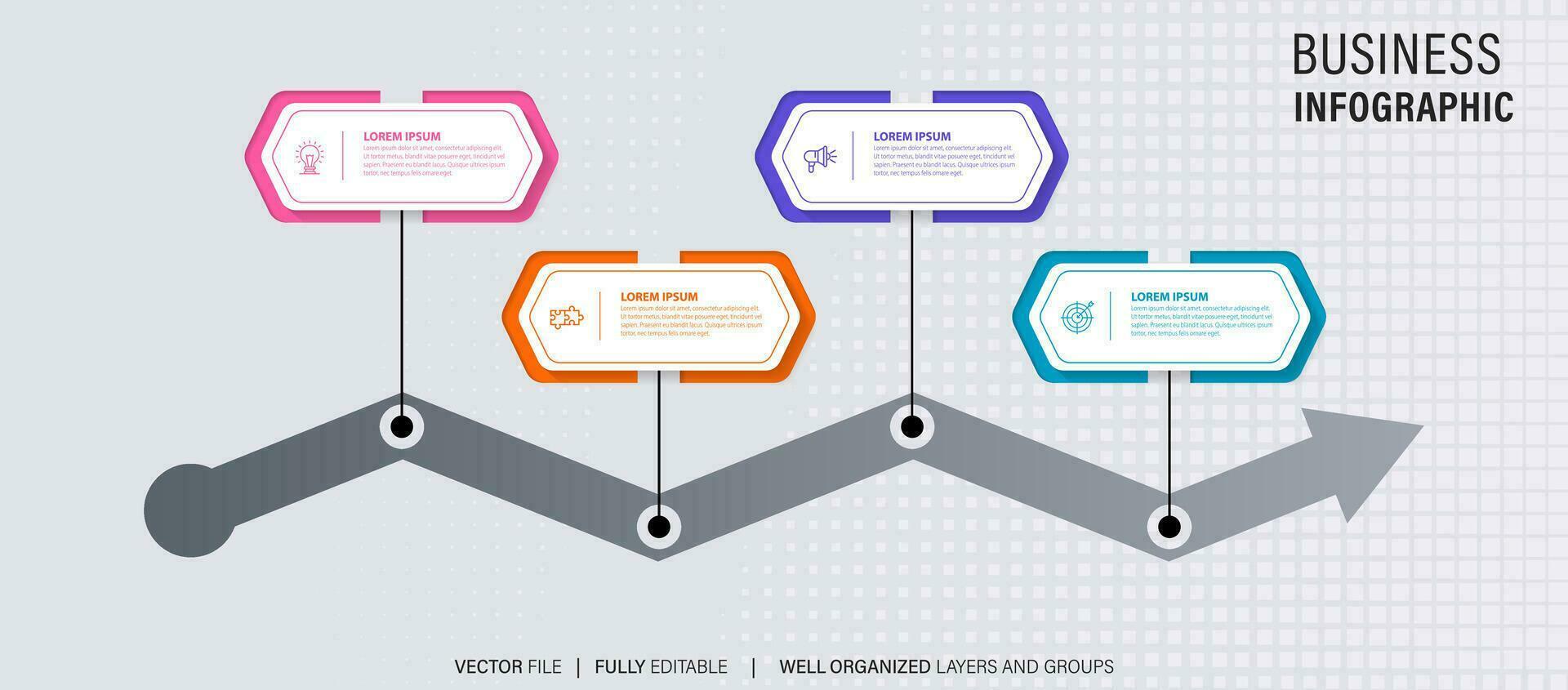 tijdlijn infographic met infokaart. modern presentatie sjabloon met 4 speten voor bedrijf werkwijze. website sjabloon Aan wit achtergrond voor concept modern ontwerp. horizontaal indeling. vector