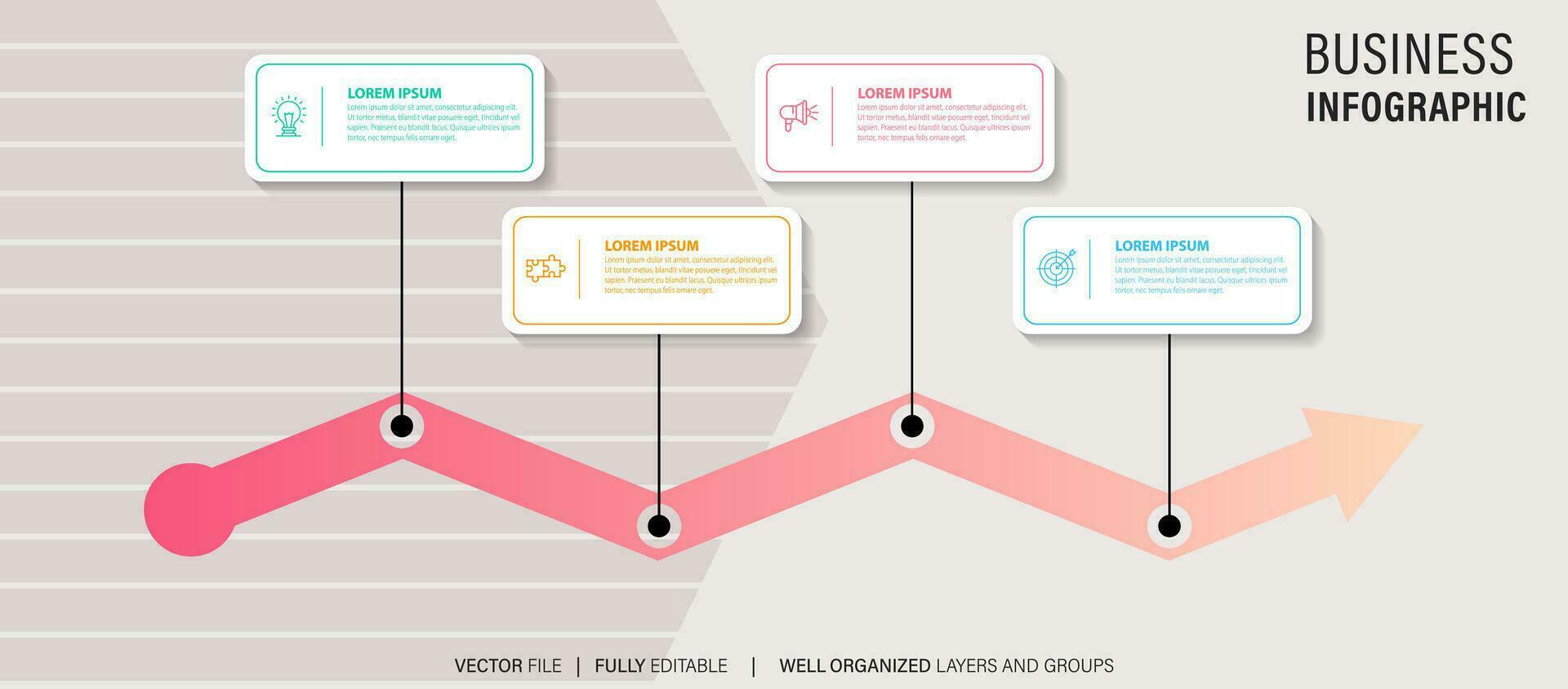 bedrijf tijdlijn workflow infographics. zakelijke mijlpalen grafisch elementen. bedrijf presentatie glijbaan sjabloon met jaar periodes. modern vector geschiedenis tijd lijn ontwerp.