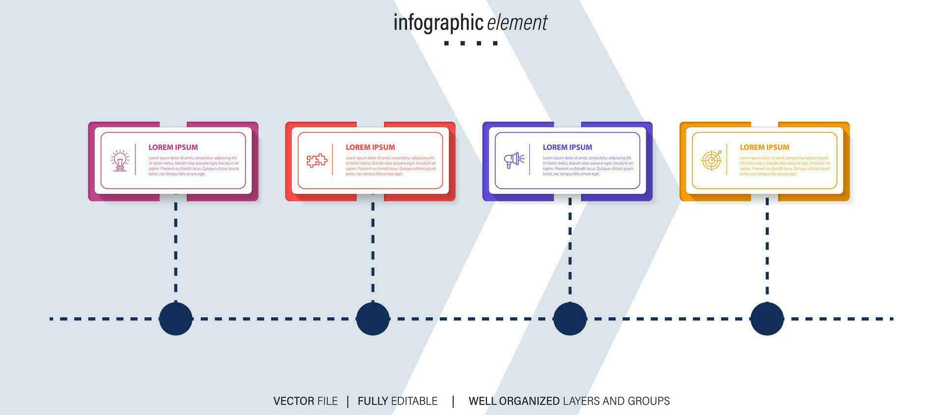 creatief concept voor infographic tijdlijn. werkwijze grafiek. abstract elementen van grafiek, diagram met 4 stappen, opties, onderdelen of processen. vector bedrijf sjabloon voor presentatie.
