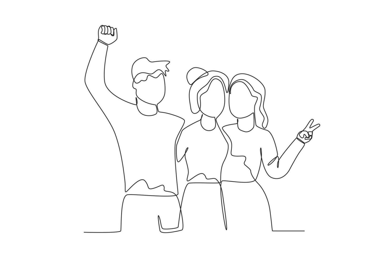 single doorlopend lijn tekening van drie vrienden bestaande van twee Dames en een Mens vector