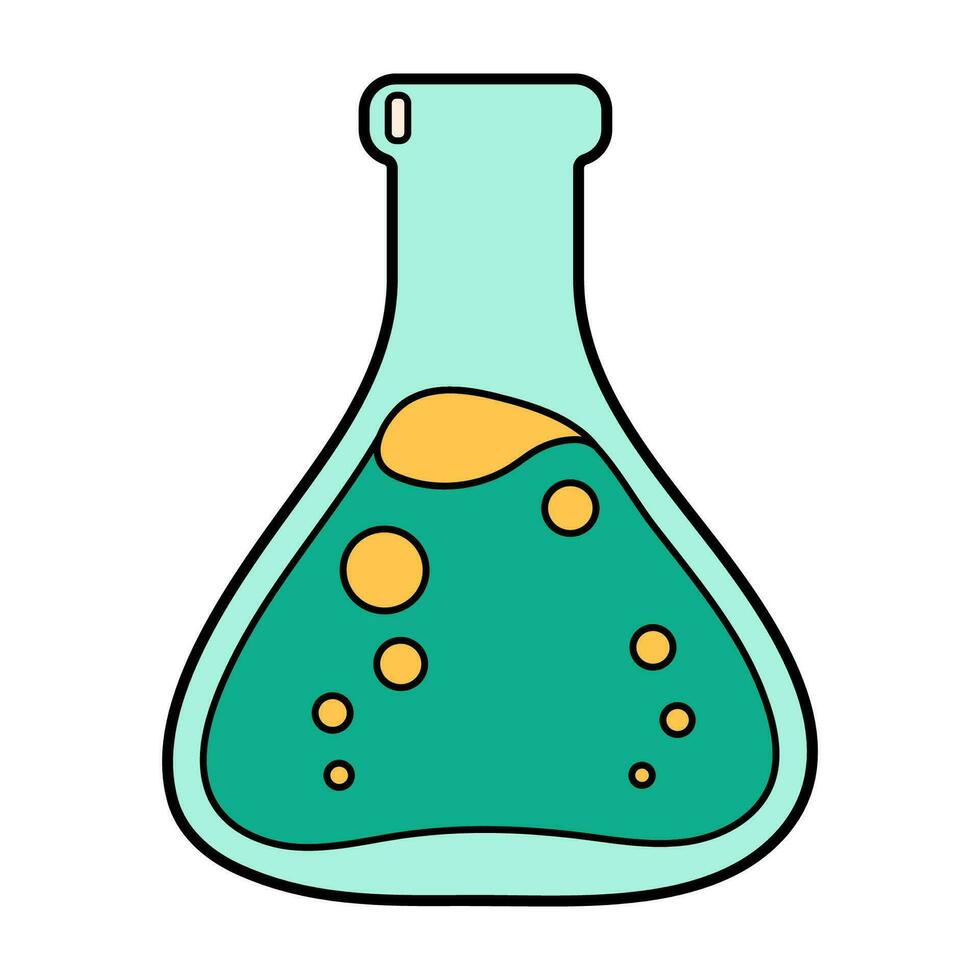 kunst wetenschap school- chemisch fles icoon. chemie en biologie onderwijs laboratorium tekenfilm test buis. stoutmoedig helder laboratorium apparatuur. vector illustratie geïsoleerd Aan wit.