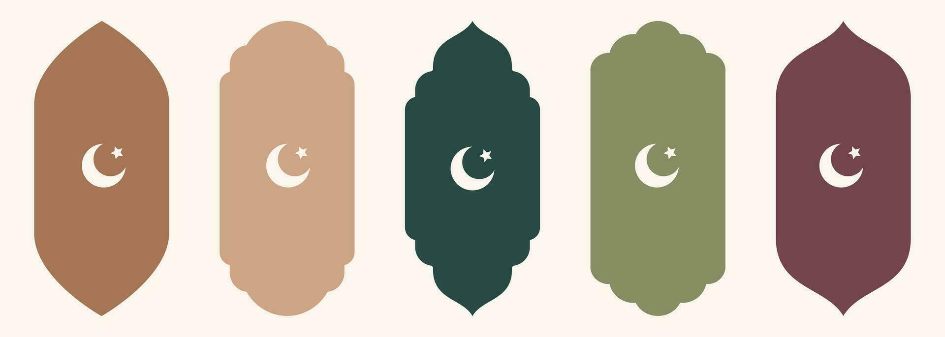 vorm Islamitisch venster Hilal symbool silhouet Arabisch boog. verzameling van patronen in oosters stijl. kaders in Arabisch moslim ontwerp voor Ramadan kareem. vector moskee poort vorm geïsoleerd Aan wit