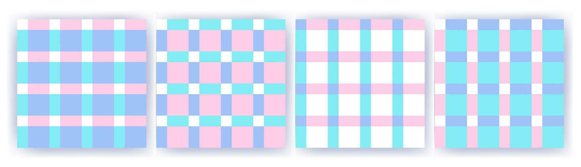 Vichy naadloos patroon reeks in pastel kleuren voor roze pop. katoenen stof ontwerp verjaardag, Pasen vakantie textiel decoratief. vector controleren plaid patronen voor kleding stof - deken, tafelkleed, jurk, servet.