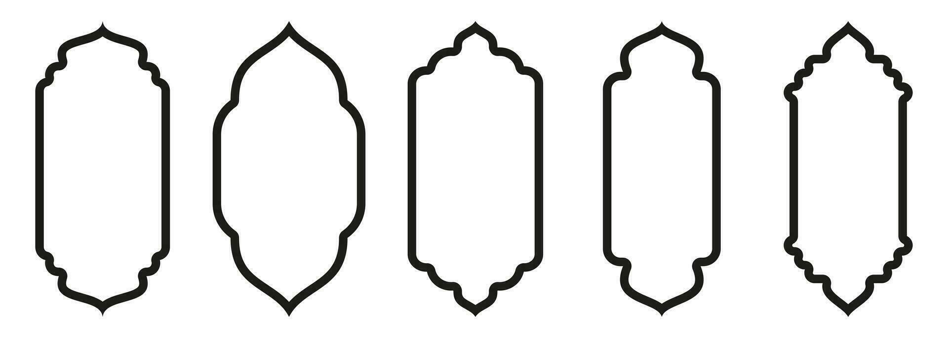 vorm Islamitisch deur en venster silhouet Arabisch boog. verzameling van patronen in oosters stijl. kaders in Arabisch moslim ontwerp voor Ramadan kareem. vector moskee poort beroerte geïsoleerd Aan wit