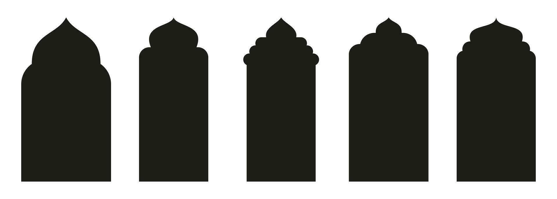 vorm Islamitisch deur en venster silhouet Arabisch boog. verzameling van patronen in oosters stijl. kaders in Arabisch moslim ontwerp voor Ramadan kareem. vector moskee poort vorm geïsoleerd Aan wit