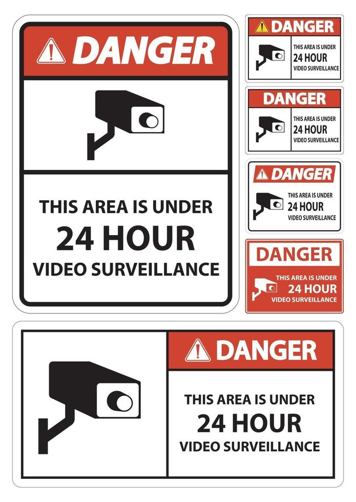 gevaar dit gebied is onder 24-uurs videobewaking symbool teken geïsoleerd op een witte achtergrond, vectorillustratie vector