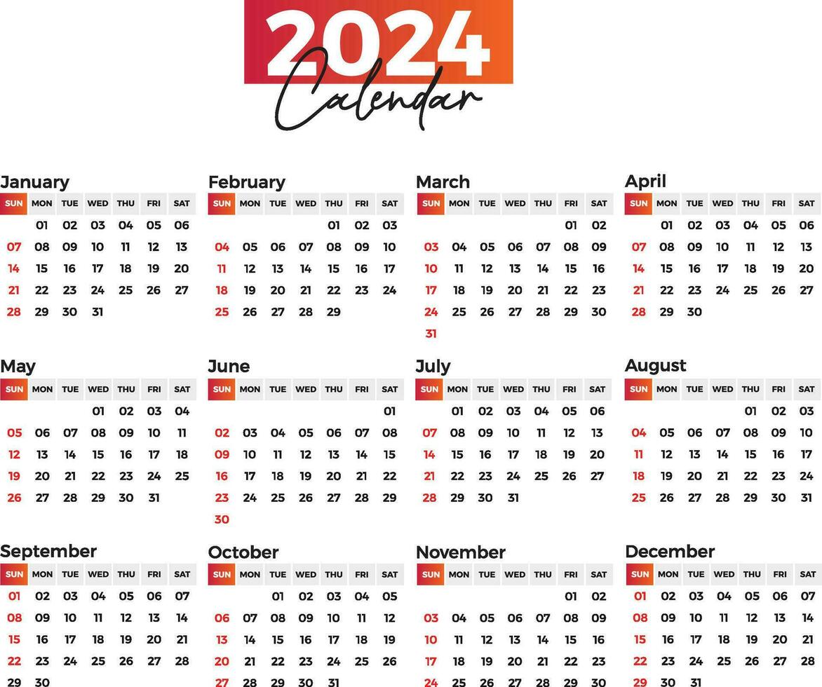 2024 kalender bewerkbare sjabloon vrij vector