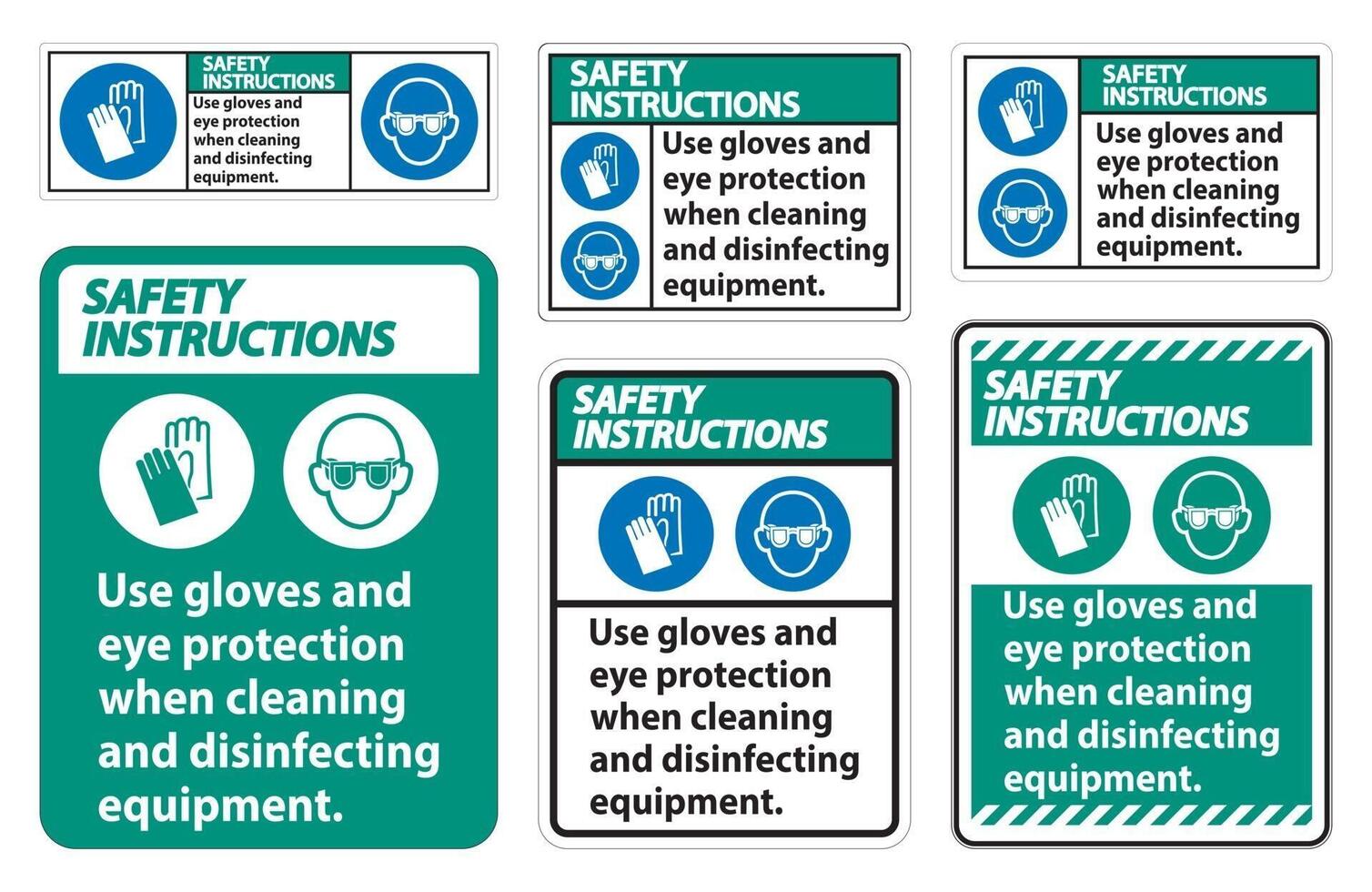 veiligheidsinstructies gebruik handschoenen en oogbeschermingsteken op witte achtergrond vector