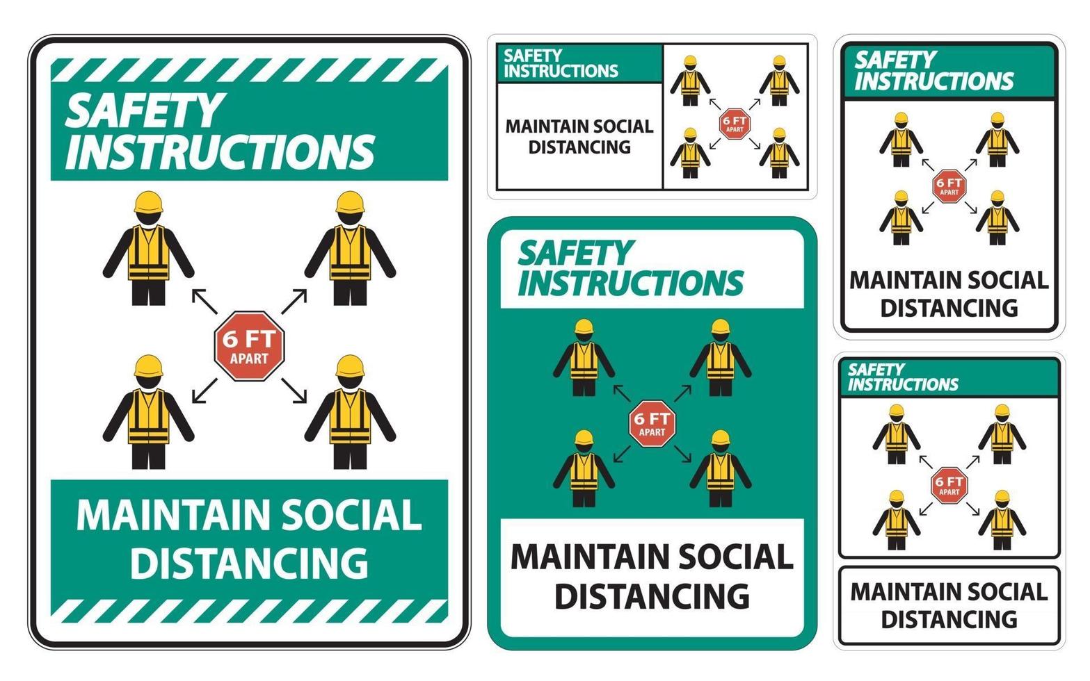 veiligheidsinstructies handhaven sociale afstand, blijf 6ft uit elkaar teken, coronavirus covid-19 teken isoleren op witte achtergrond, vector illustratie eps.10