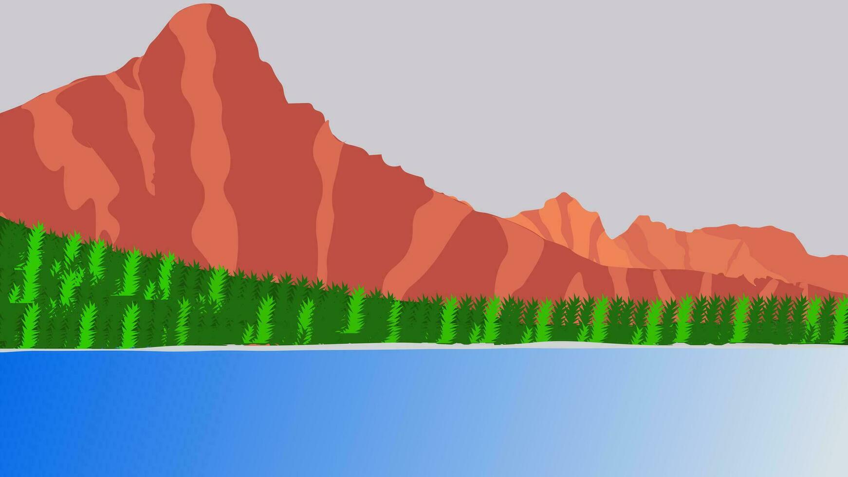 landschap van bergen en meren. natuurlijk achtergrond afbeeldingen.landschap. berg meer landschap vector illustratie. tekenfilm vlak panorama van voorjaar zomer mooi natuur, groen grasland weide