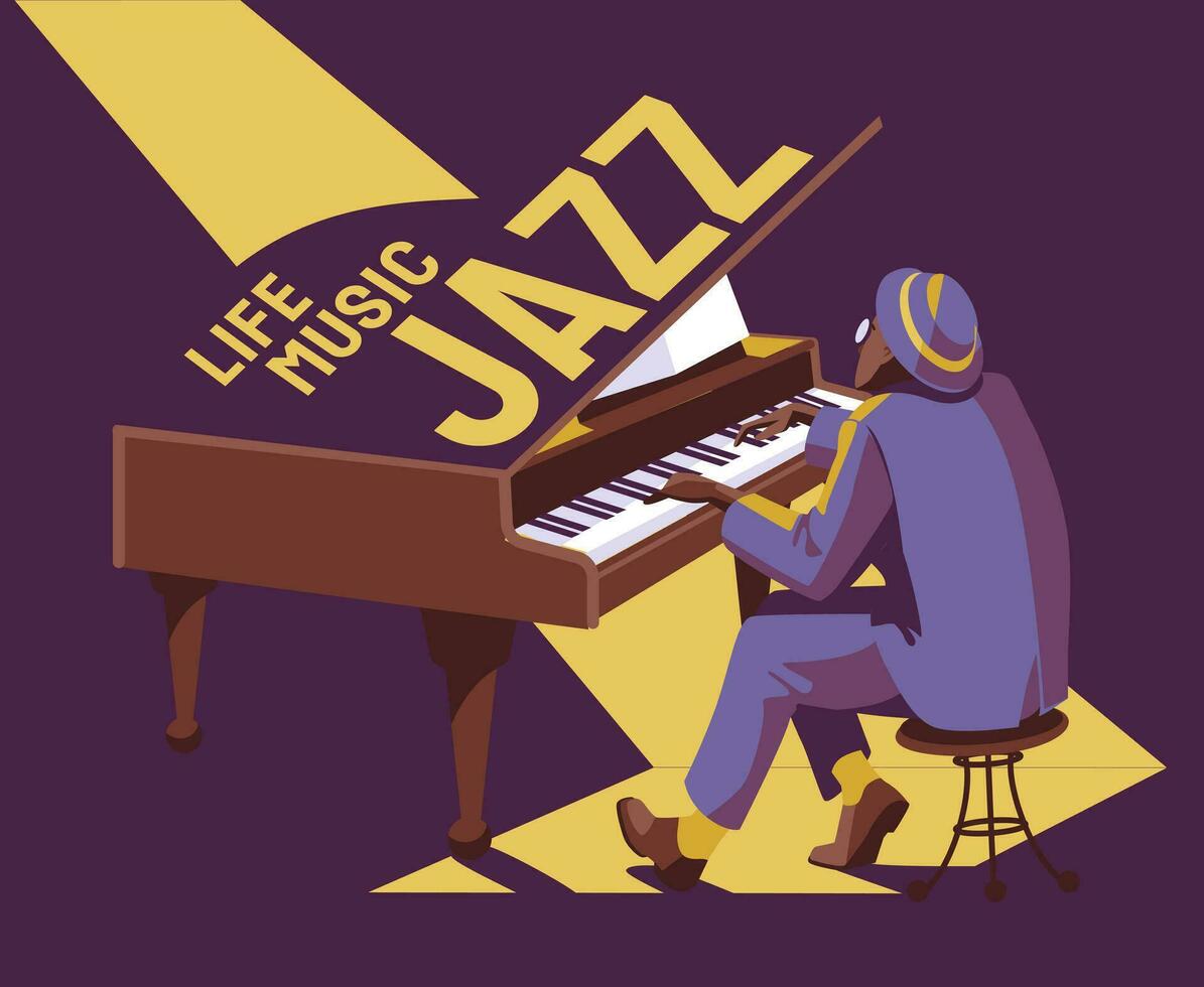 jazz- pianist. vlak vector illustratie. poster folder ontwerp voor concert, festival