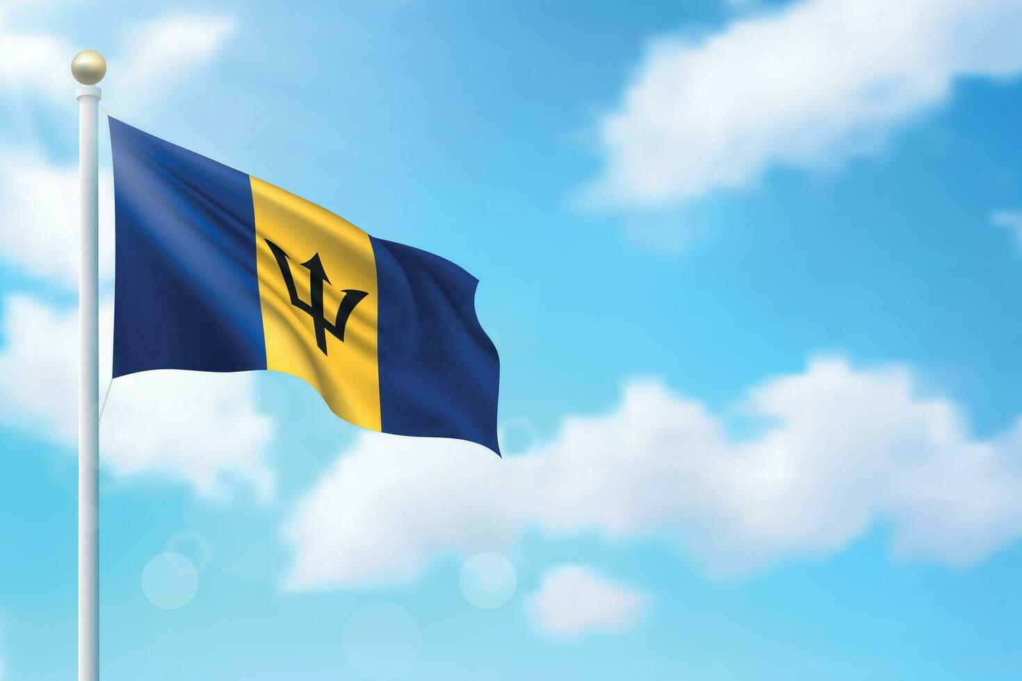 golvend vlag van Barbados Aan lucht achtergrond. sjabloon voor onafhankelijkheid vector