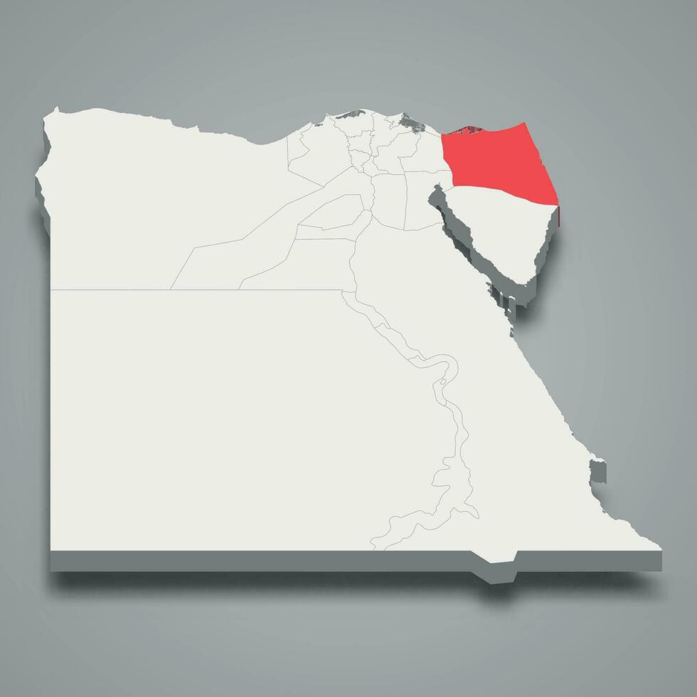 noorden sinai regio plaats binnen Egypte 3d kaart vector