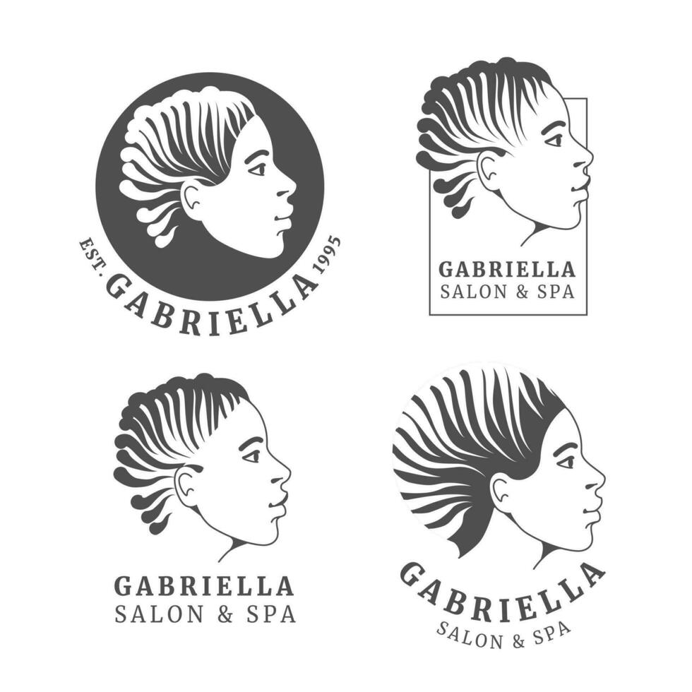 een reeks van logos met een vrouw gezicht en bloemen en decoratief elementen. minimaal lineair stijl. kunst nouveau stijl. vector embleem en icoon voor schoonheid salon, spa, mode op te slaan, kunstmatig merk.