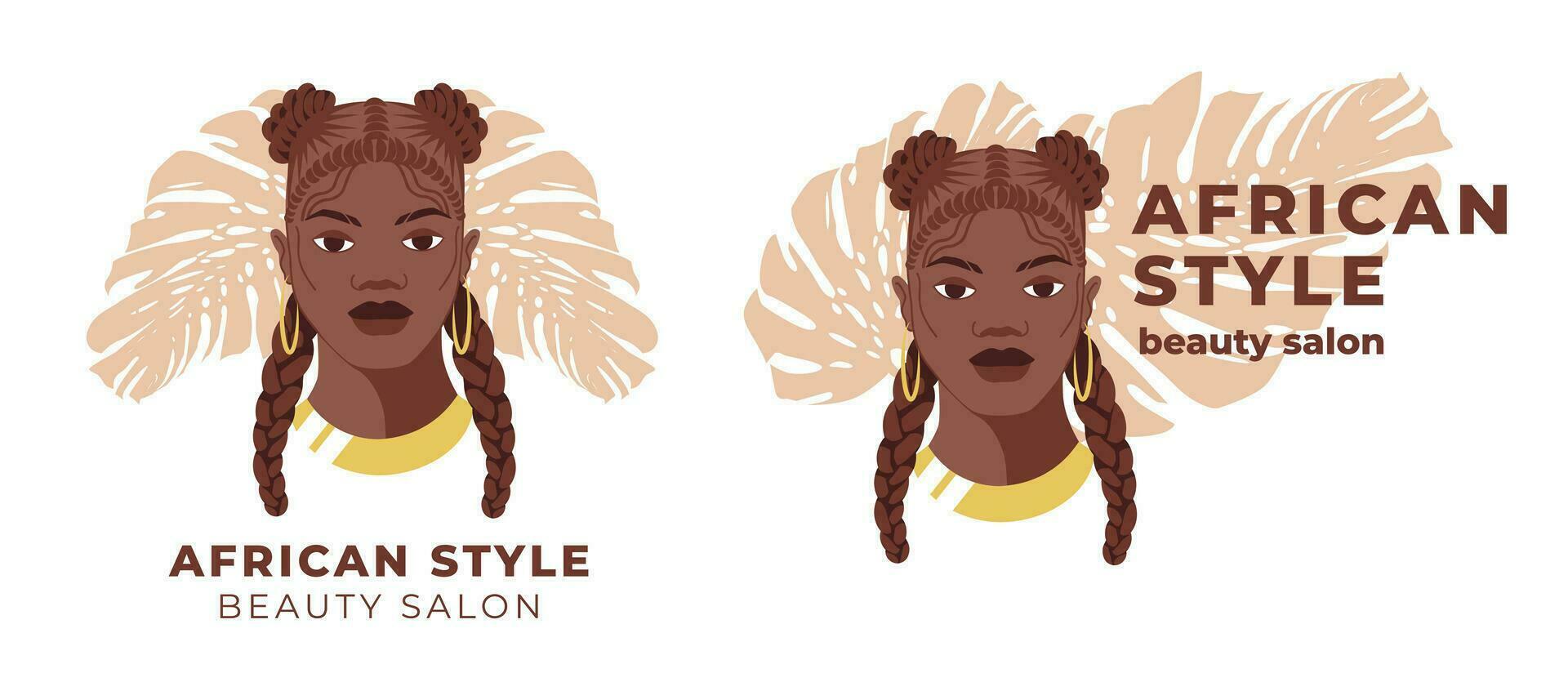 schoonheid salon logo en identiteit. vlak vector illustratie van zwart Dames gezicht. Super goed voor avatars, schoonheid salons, traditioneel gekruld kapsels van Afrikaanse Amerikaans Dames.