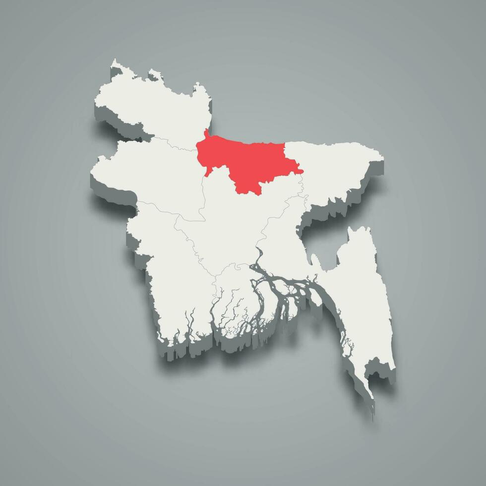 mijnmensingh staat plaats binnen Bangladesh 3d kaart vector