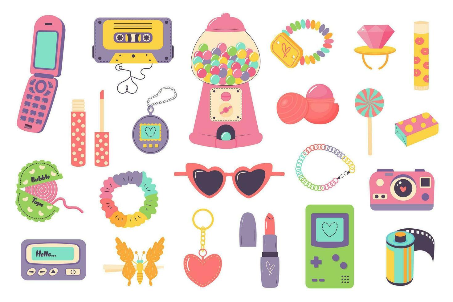 retro 90s jaren 2000 clip art set. schattig y2k aantrekkingskracht mode pleisters, insignes, emblemen, stickers. modern vlak tekenfilm stijl. modieus oud school- verzameling. vector