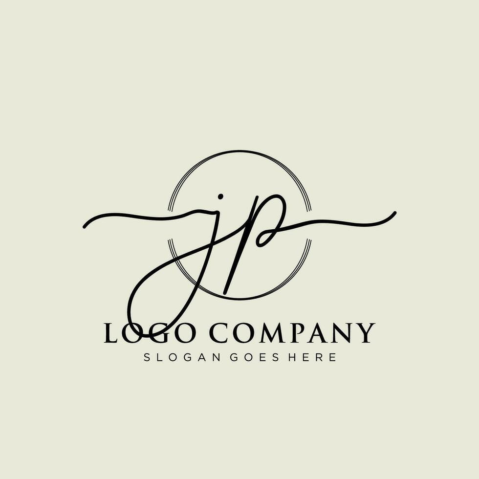 eerste jp vrouwelijk logo collecties sjabloon. handschrift logo van eerste handtekening, bruiloft, mode, juwelen, boetiek, bloemen en botanisch met creatief sjabloon voor ieder bedrijf of bedrijf. vector