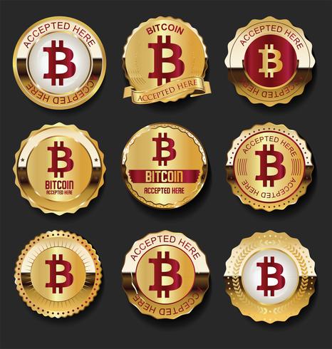 Bitcoin keurde hier gouden etiketten vectorillustratie goed vector