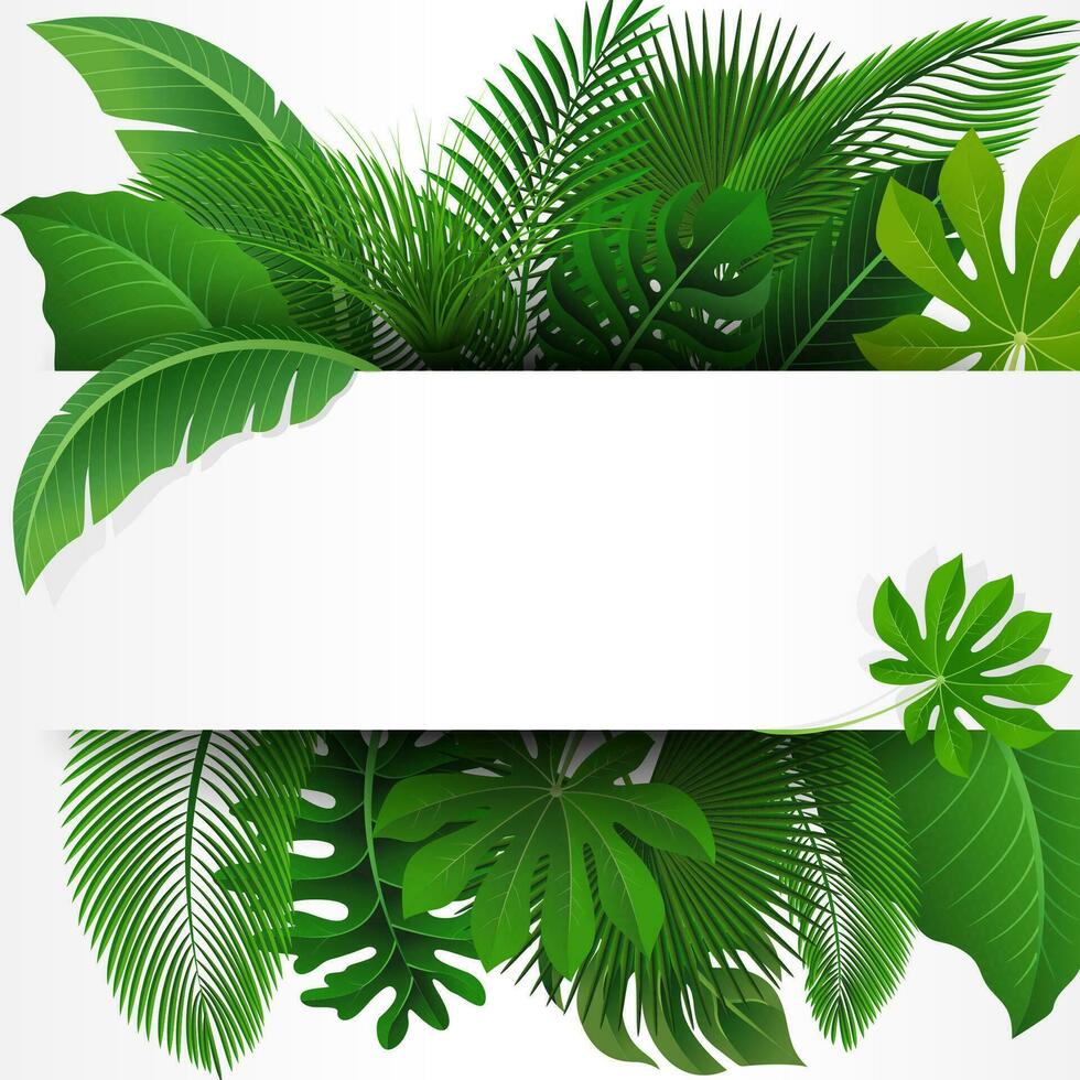 teken met tekst ruimte van tropisch bladeren. geschikt voor natuur concept, vakantie, en zomer vakantie, vector illustratie
