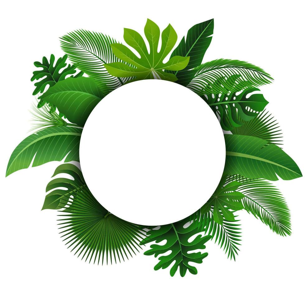 ronde teken met tekst ruimte van tropisch bladeren. geschikt voor natuur concept, vakantie, en zomer vakantie, vector illustratie