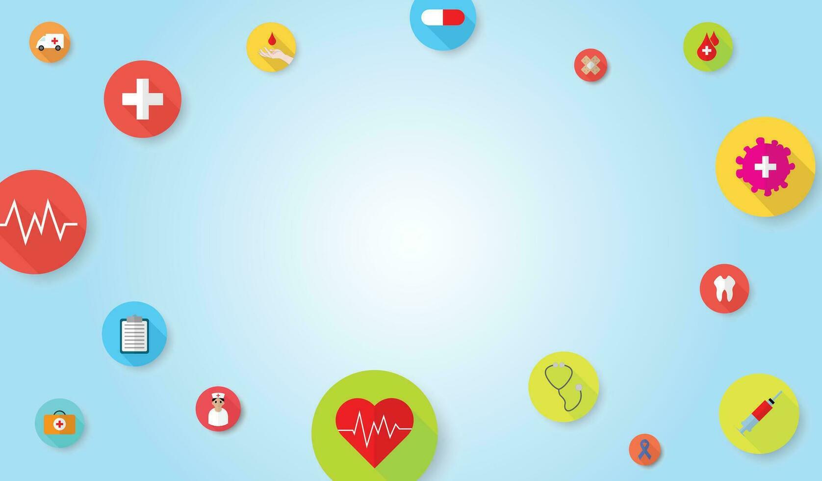 medisch achtergrond met vlak pictogrammen en symbolen, sjabloon ontwerp concept voor gezondheidszorg technologie, vector illustratie.