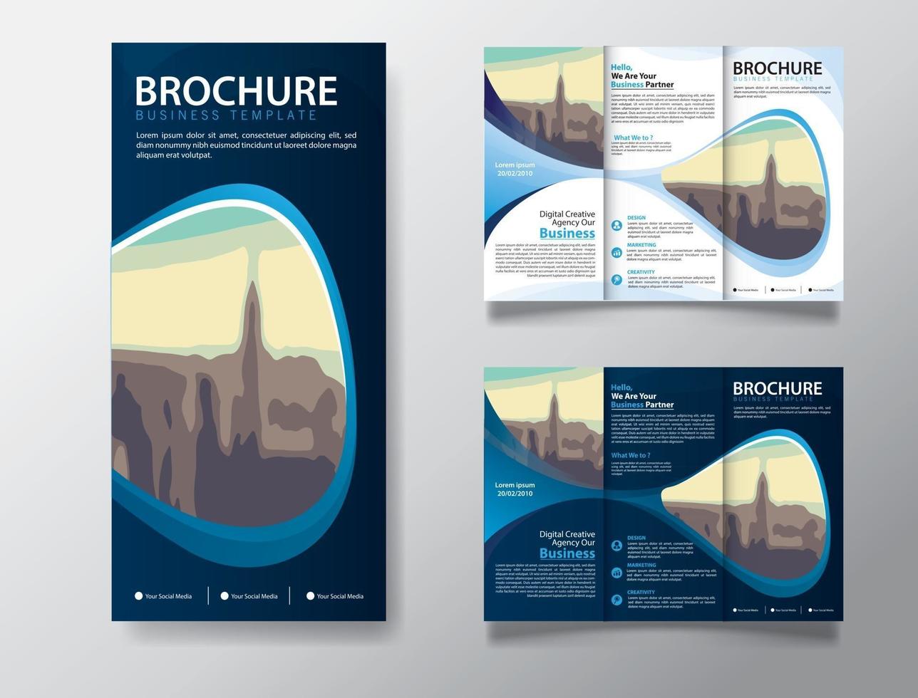 drievoudige brochuresjabloon voor promotiemarketing vector